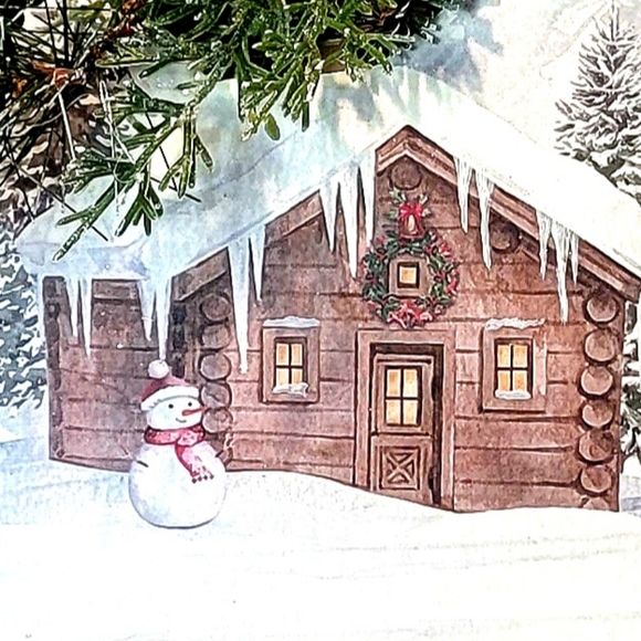 Christmas Winter Cabin Deer Wreath Let It Snow Pine Berries - Picture 4 of 5